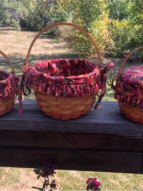 Longaberger vintage NWT trio of Pumpkin baskets with Fall Harvest Fabric.